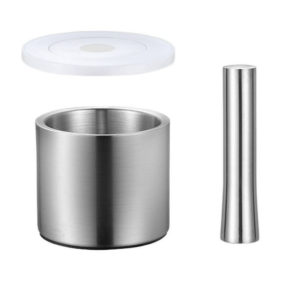 Brushed Stainless Steel Mortar and Pestle with lid, Garlic Spice Grinder Mixing Grinding Bowl Set Mill Grinder Crusher Kitchen Tool Gadget for Guacamole, Spices, Garlic, Cooking