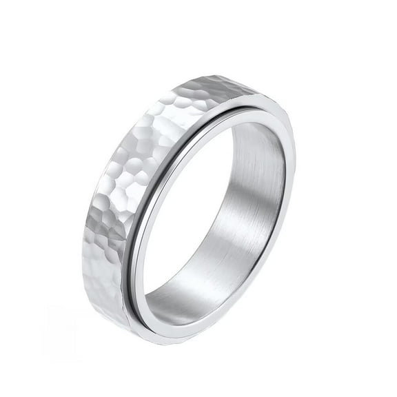 PAURO Unisex Stainless Steel Rotatable Anxiety Honeycomb Plain Wedding Band Ring Silver Size 7