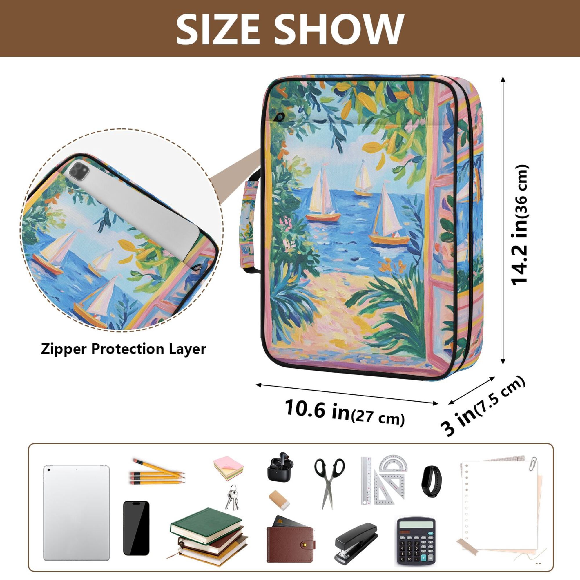 FORMRS Accordion File Folder A4 Size 7-Pocket Expanding Document Organizer Bag with 3 Ring Binder, Blue Seaside