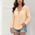 thumbnail image 2 of Loopsun Womens Fall Tops Plus Size, Long Sleeve T Shirts for Women, Women's Fashion Casual Solid Button Lapel V Neck Long Sleeve Pullover Top Khaki, XXL, 2 of 5