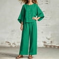 thumbnail image 5 of Naotn Women's 2 Piece Fall Outfits Crewneck Flowy Long Sleeve Shirts & Wide Leg Pants Casual Holiday Matching Sets, 5 of 8