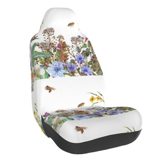 Wukai Herbs and Wildflowers Full Set Car Seat Covers with Soft Padding Universal Auto Front Seats Protector and Cushion Mat