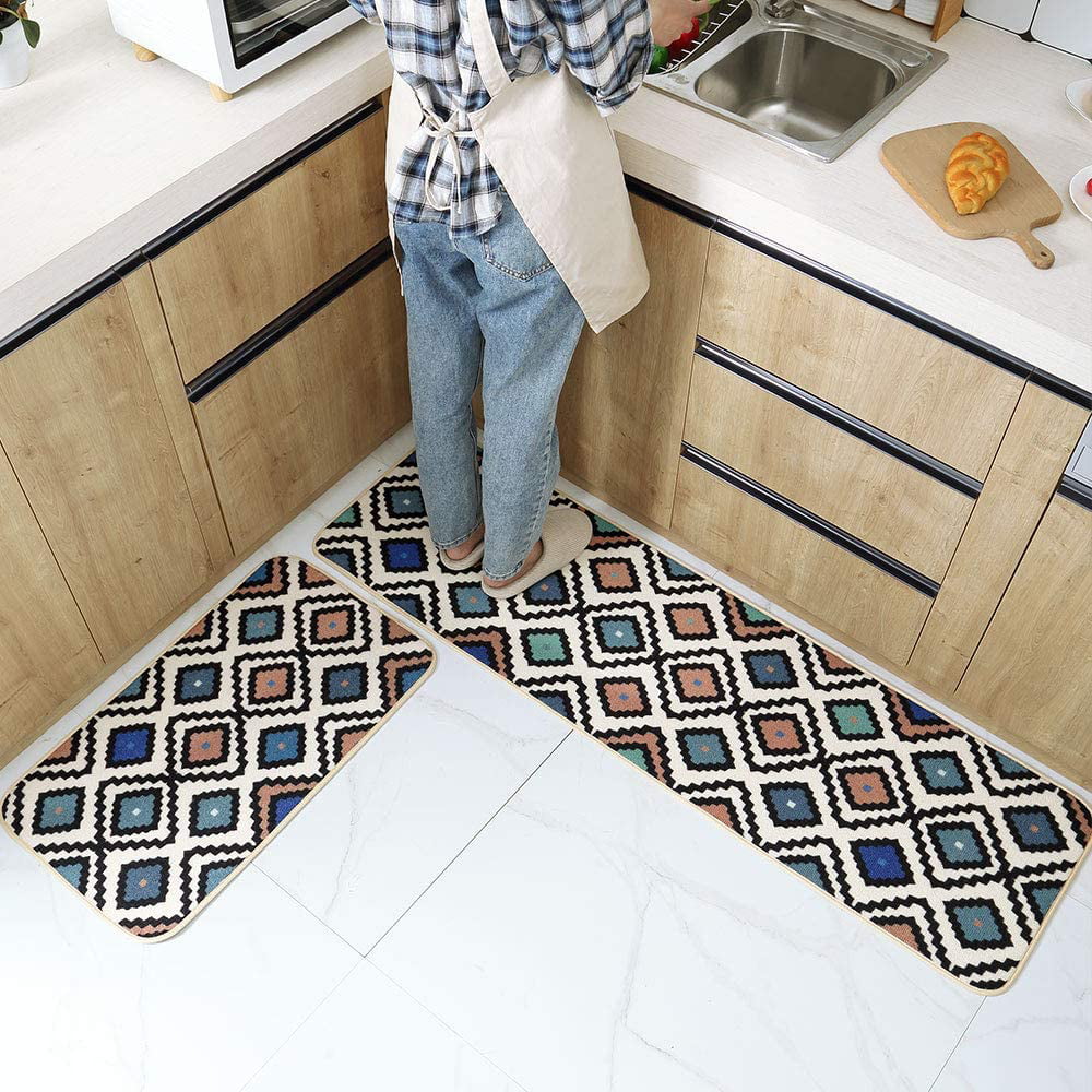 Modern Kitchen Rug Washable Kitchen Rug for Kitchen, Classic Zigzag  Geometric Pattern Style Multi-color Background Kitchen Rugs Non Skid  Washable 