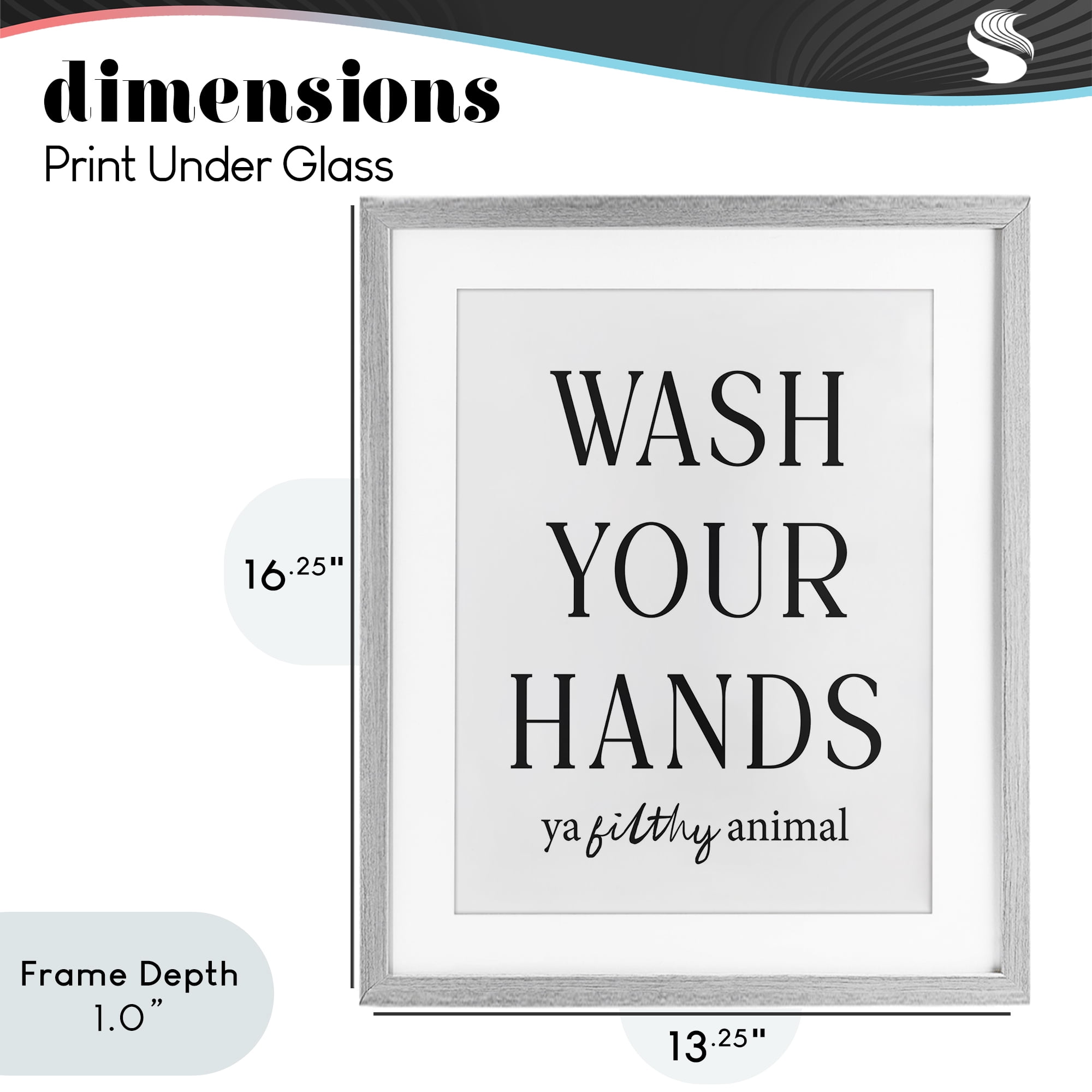 Stupell Industries Wash Your Hands Funny Reminder Gray Framed Print Under Glass, design by Lettered and Lined