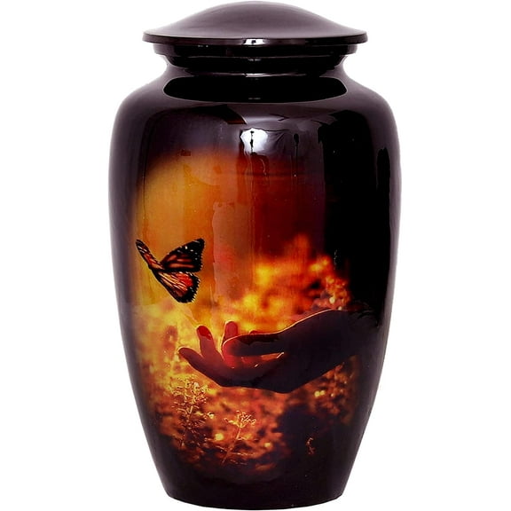 RUZIOON Butterfly in Red Fire Adult Cremation Urn for Human Ashes - Adult Funeral Handcrafted Urn- Affordable Urn for Ashes (Adult (200 lbs) – 10.5 x 6 “ Lovely Butterfly in Red Fire Cremation Urn