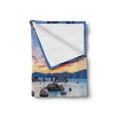 thumbnail image 2 of Lake Soft Flannel Fleece Blanket, Horizon on Stoned Sea Exquisite Sun Beams and Reflection Romantic Shore Coastal Theme, Cozy Plush for Indoor and Outdoor Use, 70" x 90", Blue Grey, by Ambesonne, 2 of 6