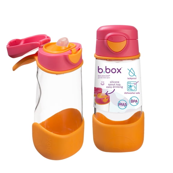 b.box 15 oz Sport Spout Kids Plastic Water Bottle, Leakproof - Strawberry Shake