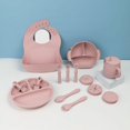 thumbnail image 3 of Juego de vajilla de silicona para niños, vajilla complementaria para alimentación de bebés, pantuflas, cuencos, cucharas, platos de cena y baberos, juego de 15 piezas, 3 of 5
