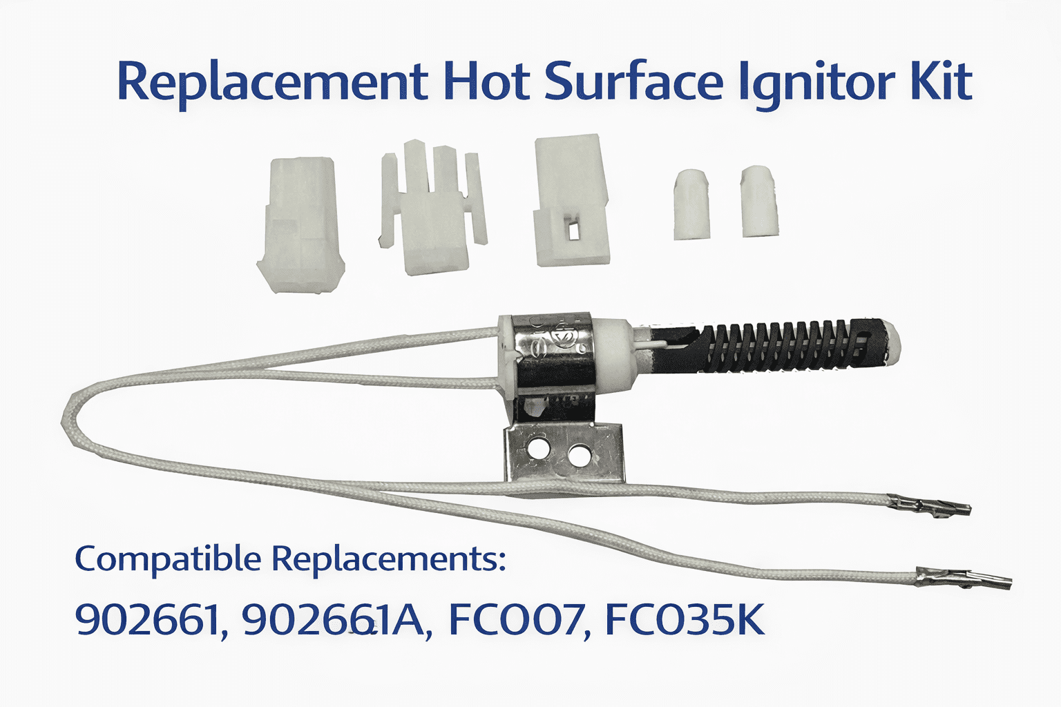Gas Furnace Hot Surface Ignitor 902661 Replacement for Nordyne & Miller Furnaces – Compatible with 902661A, FC007, FC035K, 3-Inch Igniter with Wire Leads