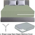 thumbnail image 2 of 100% Egyptian Cotton L Shape Zipper Mattress Cover, 800 TC, 15 Inch Deep Pocket Cal King Size (72x84), Stripe Light Sage, 2 of 6