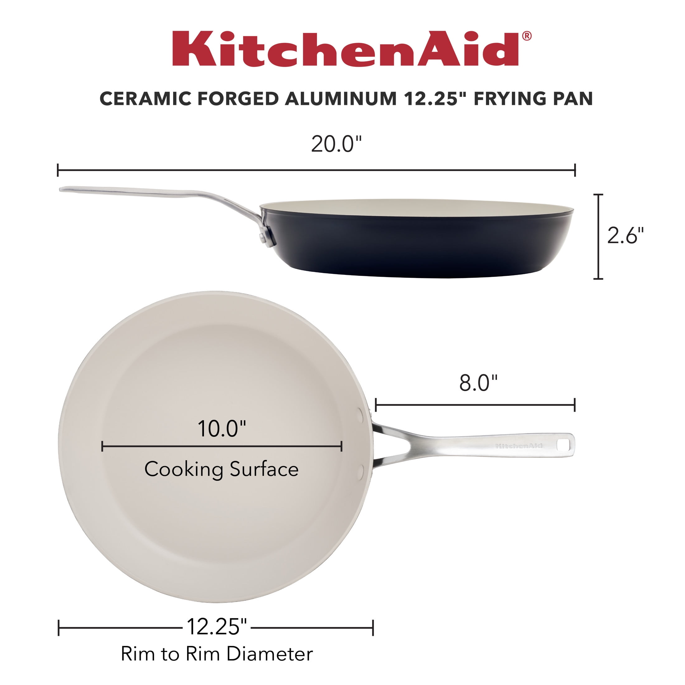 KitchenAid Ceramic Forged 12 Inch Nonstick Frying Pan, Dishwasher Safe and Oven Safe to 500°F, Onyx Black