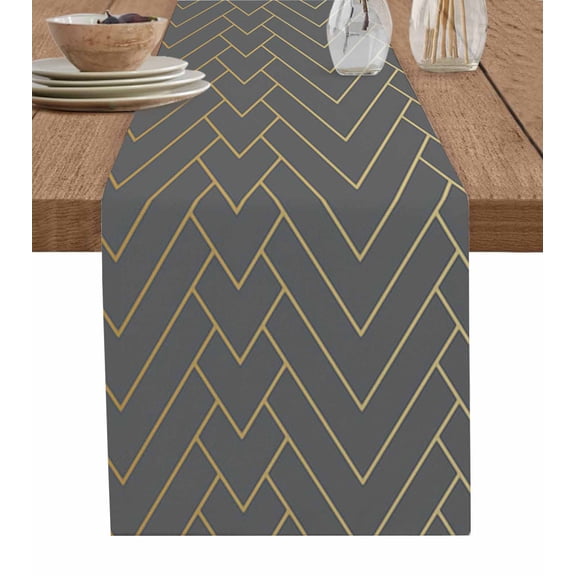 Table Runner Textrue Grey Geometric Pattern Table Decoration for Kitchen Dinning Checkered Printed Table Decoration for Indoor Outdoor Party Wedding Decor 13x72inch