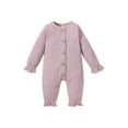 thumbnail image 1 of Seyurigaoka Infant Baby Fall Romper Long Sleeve Round Neck Button Down Waffle Knit Jumpsuit for Toddler Kids, 1 of 8