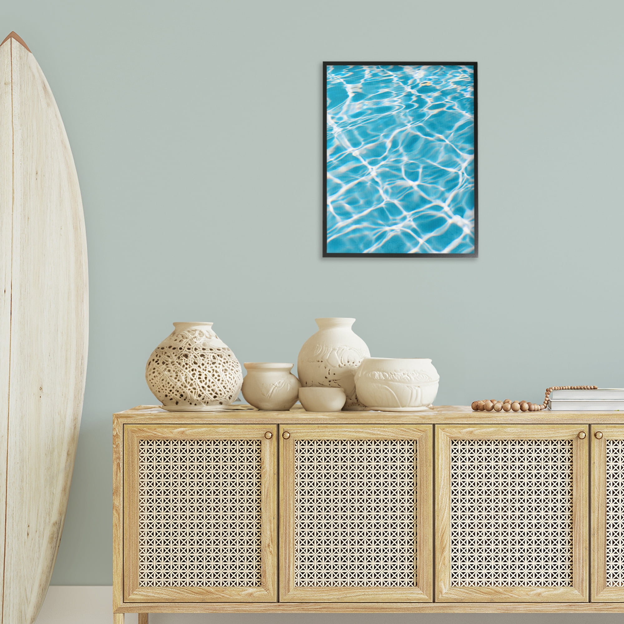 Stupell Industries Summer Water Reflection Abstract Painting Black Framed Art Print Wall Art, 24 x 30