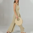 thumbnail image 5 of Puntoco Jumpsuit for women Clearance Womens Summer Solid Casual Sleeveless Suspender Long Jumpsuit Khaki 12(XXL), 5 of 9