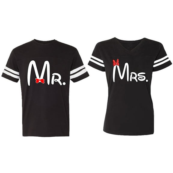 Old Mr Mrs Matching Couple Cotton Jerseys (Men Black / Women Black) (Men S / Women S)