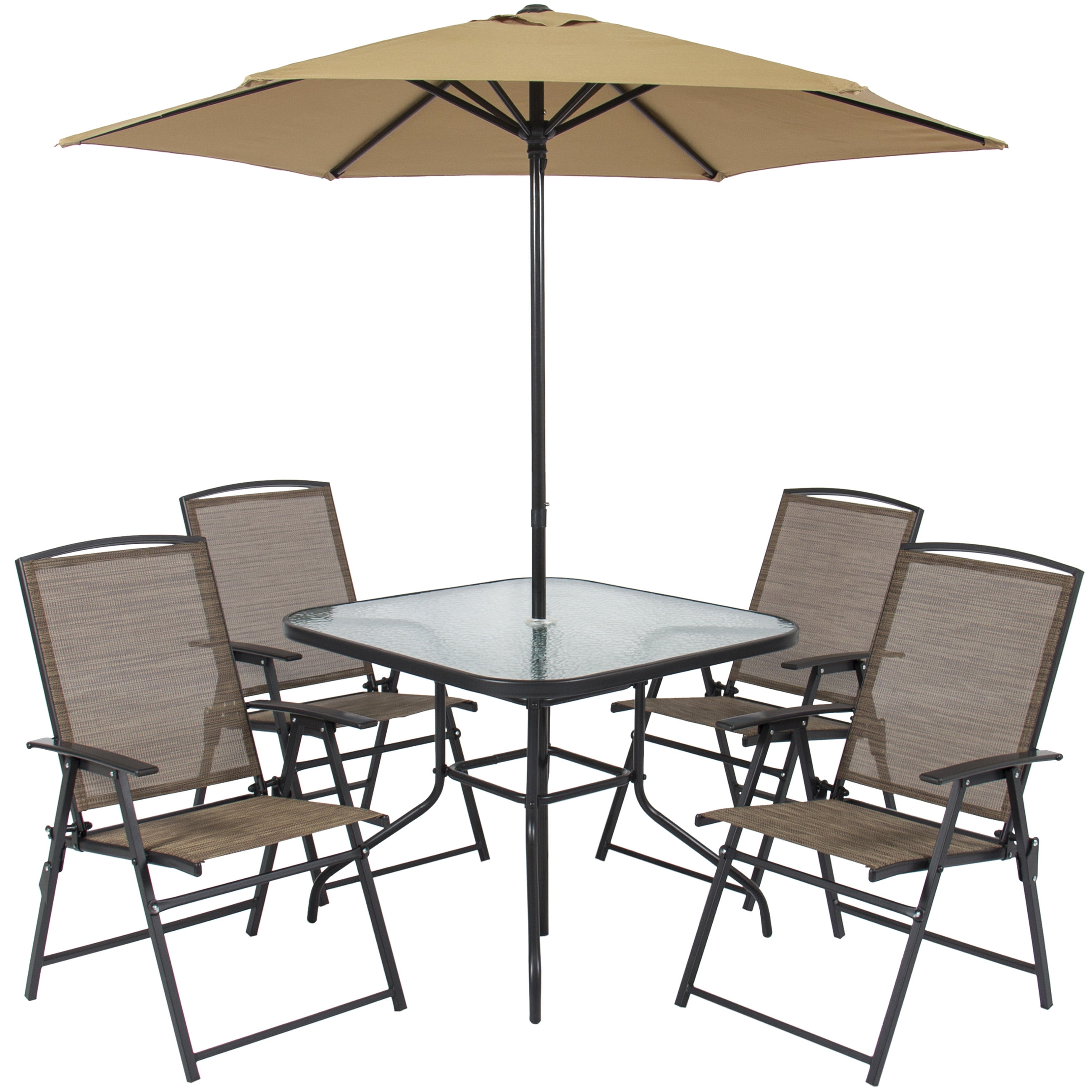 table and chairs with parasol