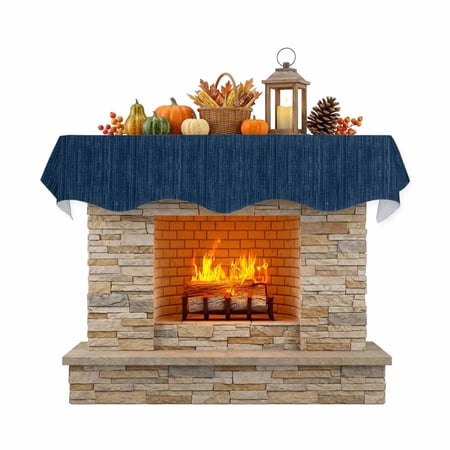 Indigo Blue Fireplace Mantel Scarf 70 x 17 Inch Country Vintage Minimalist Solid Color Backdrop Mantel Scarves for Fireplace Decoration for Thanksgiving Party Supplies