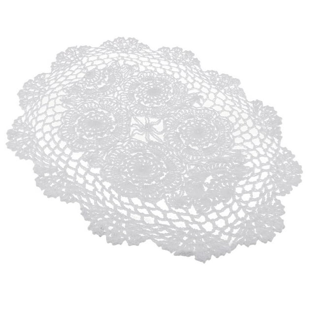 Handmade Pure White Oval Crochet Cotton Table Pmats Doilies Floral Hand