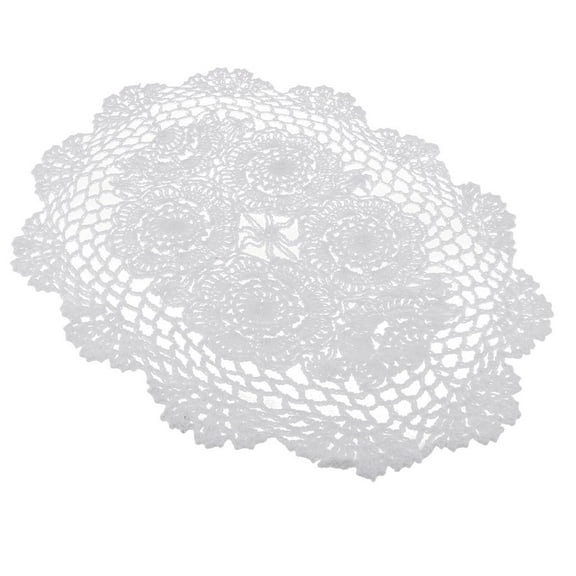 Vintage crochet oval lace doily doilies cotton placemat cup coaster mug dinner place mat Christmas pad, 30 cm, white 30*45cm