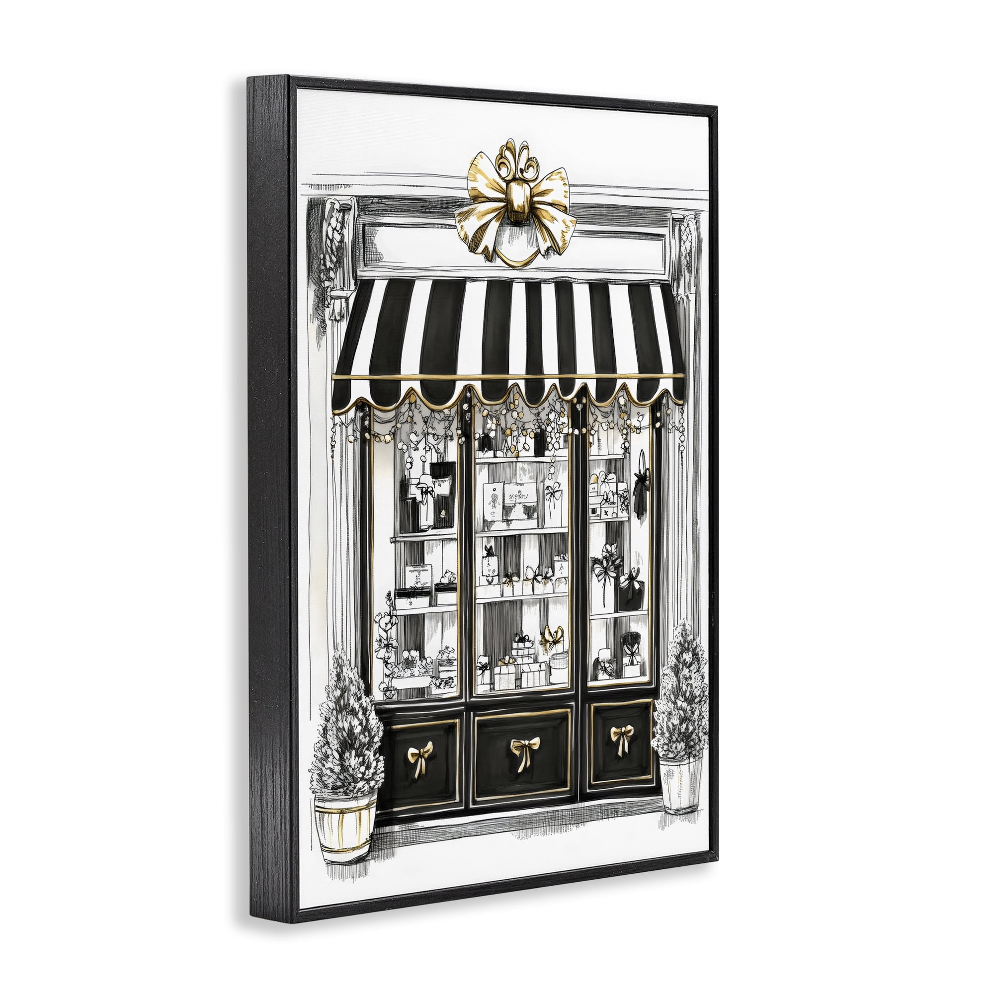 Stupell Industries Striped Paris Shop Facade Black Framed Giclee Art, design by Petal Prints Design