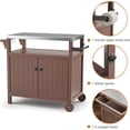 thumbnail image 2 of Grill Cart, Rolling Outdoor Grill Table Kitchen Island with Storage Cabinet and Hooks, Portable Dining Cart Table with Stainless Steel Top and Wheels for Garden, Lawn, Backyard, Patio, Gray, 2 of 10