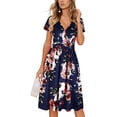 thumbnail image 2 of OUGES Vestido de fiesta corto floral de verano de manga corta con cuello en V y bolsillos para mujer, 2 of 4