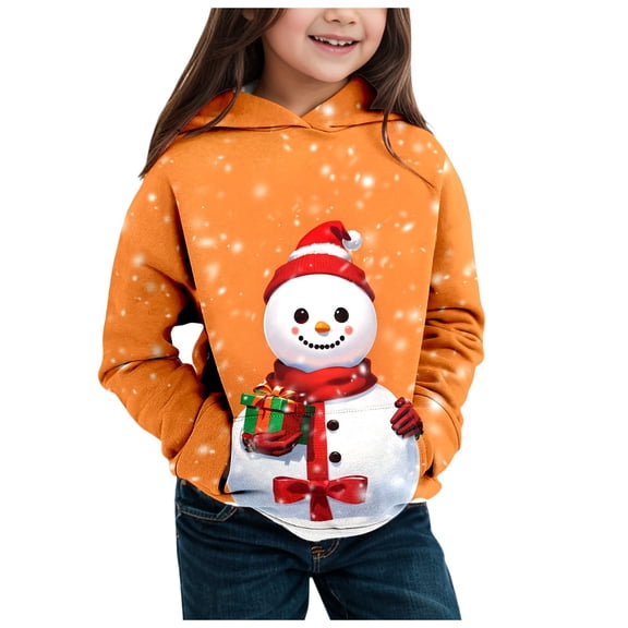 Little Girl Hoodies Children's Long Sleeved Fashion Christmas Print Hoodie Top Trendy Fall Outfits Size 6-7T ,Orange