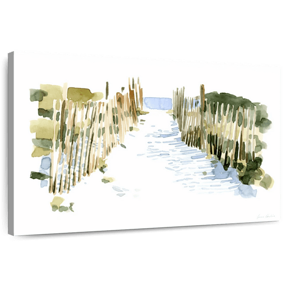 Elephant Stock Beach Impressions I Wall Art - Horizontal Canvas Wall Art - Living Room Wall Decor - Abstract Canvas - Blue And Green Decor By Emma Caroline - 12" x 8"