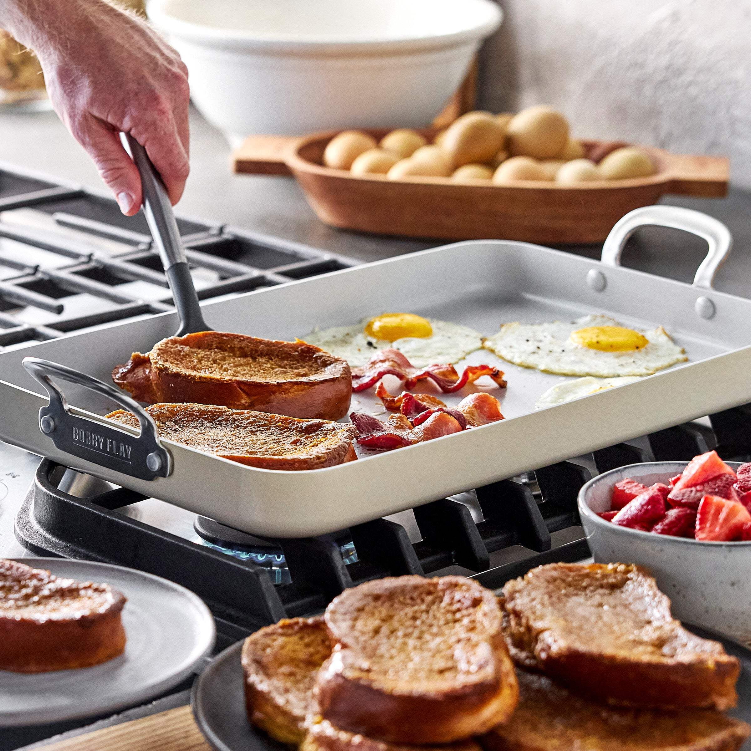 GreenPan Bobby Flay 18" x 11" Nonstick Double Burner Griddle, Gray