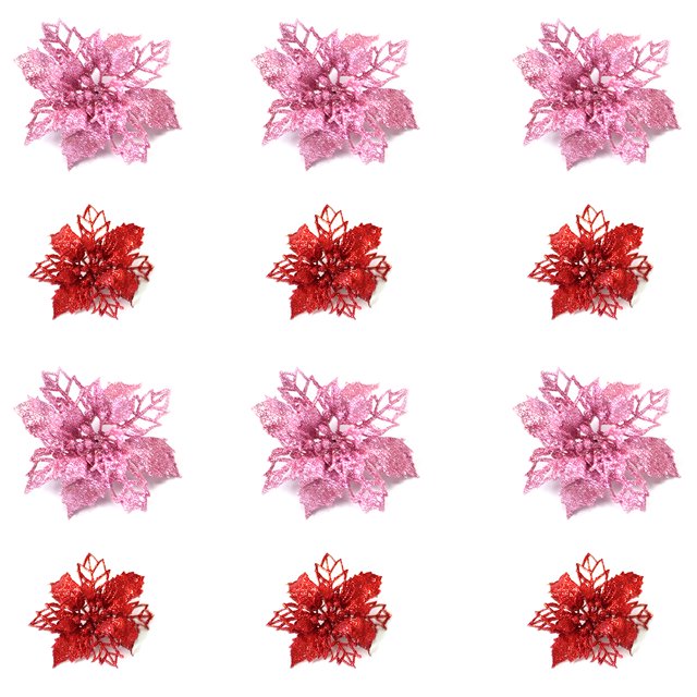Hollow Simulation Christmas Flowers Decor Artificial Flowers for Christmas Wreath Tree Decor 12 pcs
