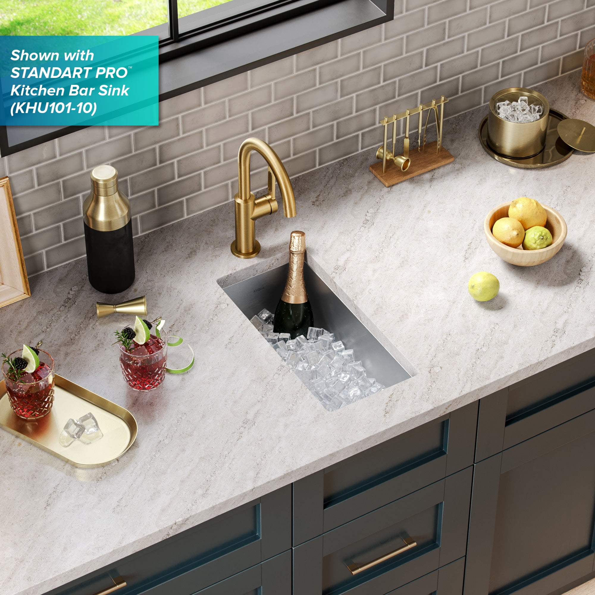 Kraus Oletto Single Handle Kitchen Bar Faucet in Brushed Brass