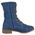 thumbnail image 3 of Forever Women Shoes Combat Army Style Boots Lace Up Side Zipper Booties Blue Denim 7, 3 of 4