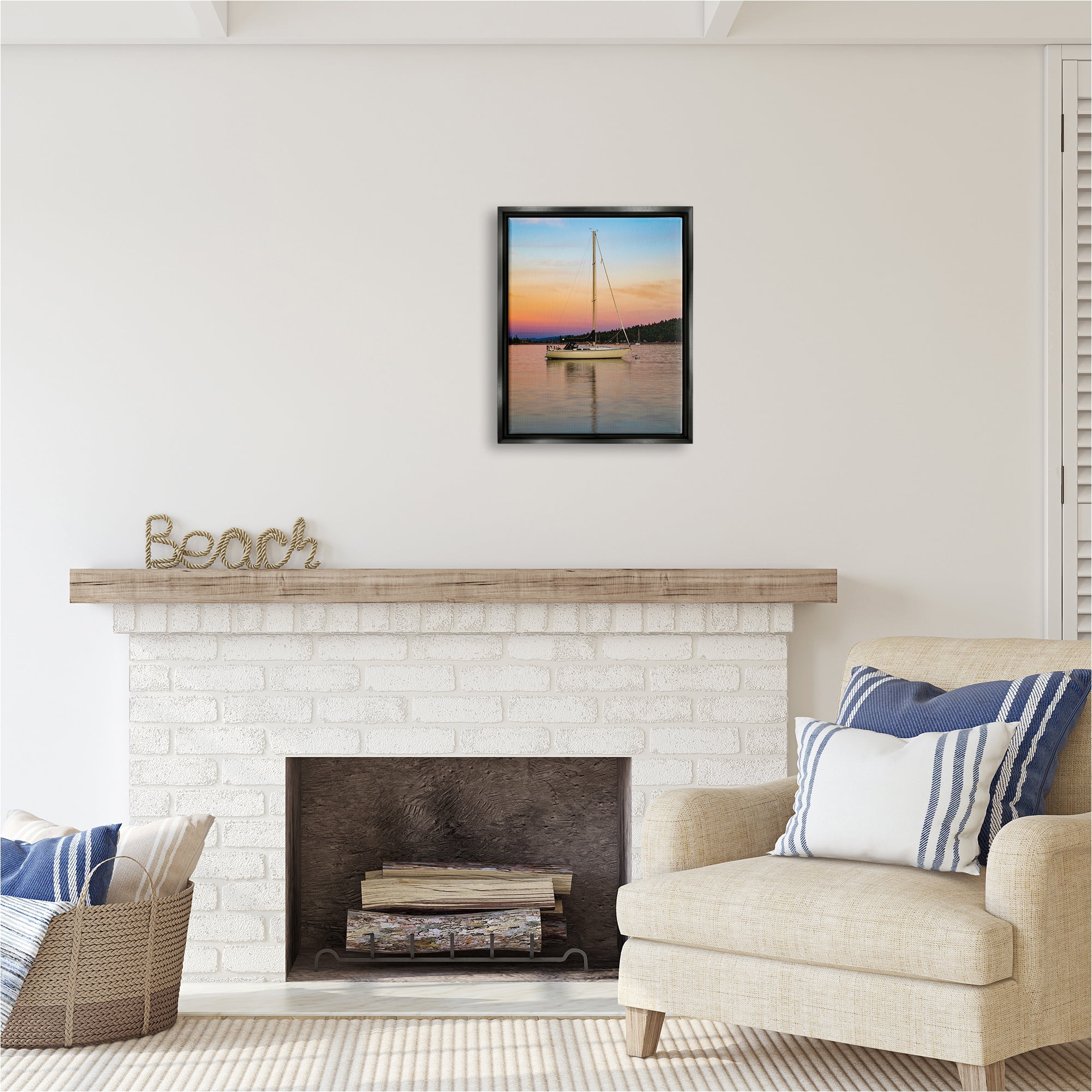 Stupell Industries Sunset Boat Photography Transportation Photography Black Floater Framed Canvas Art Print Wall Art, 17 x 21