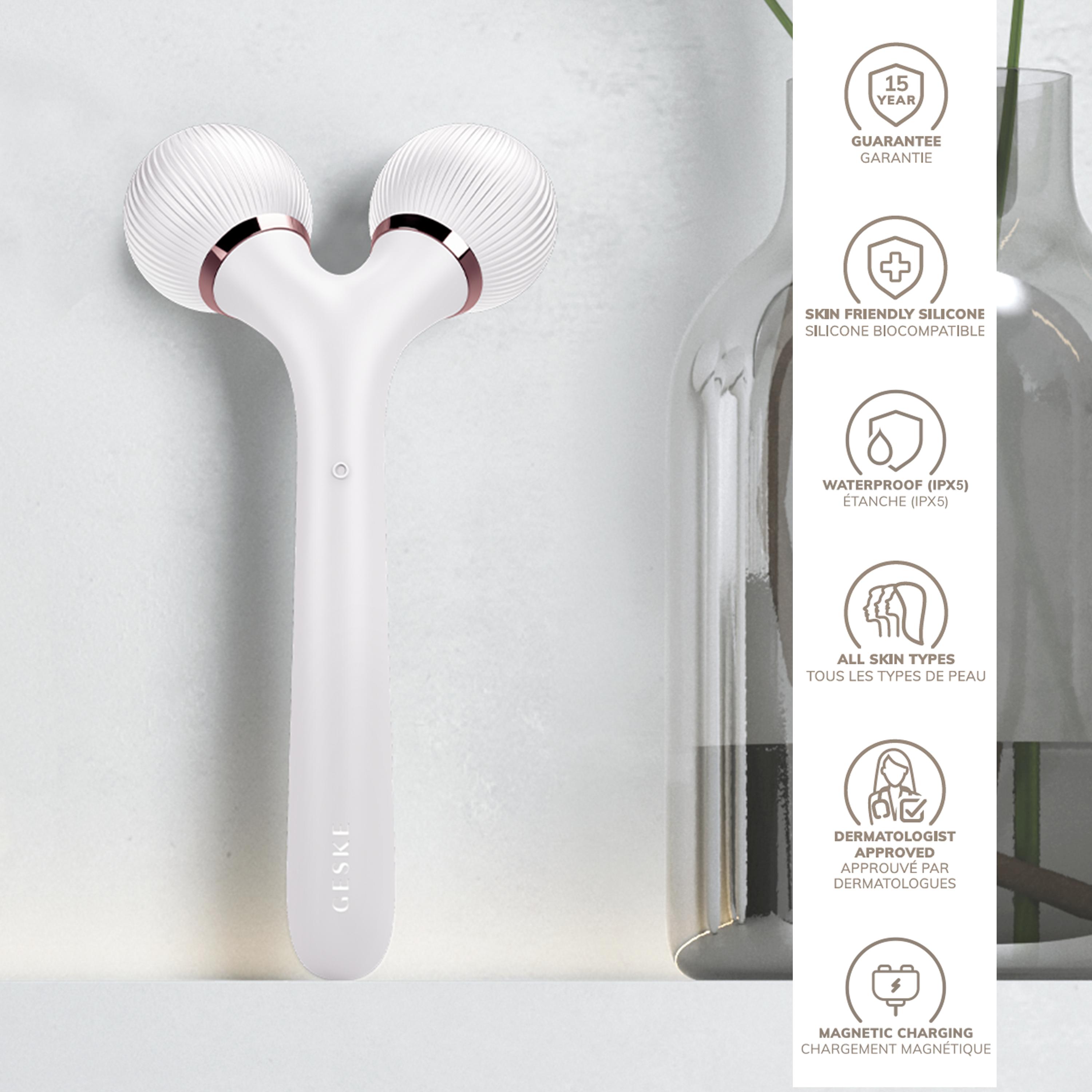 GESKE SmartAppGuided™ Sonic Facial & Body Roller | 4 in 1 | Derma Roller | Facial & Body Dermasmooth Stimulator | Derma Roll | Professional Facial & Body Roller | Dermaroller for Skincare and Beauty