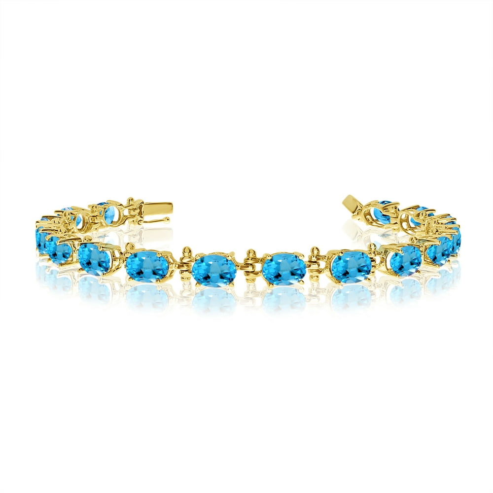 DirectJewelry 14K Yellow Gold Oval Blue Topaz Tennis Bracelet
