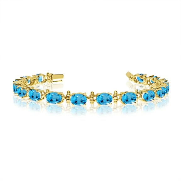 14K Yellow Gold Oval Blue Topaz Tennis Bracelet