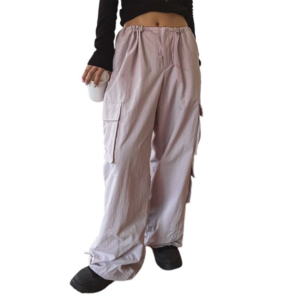 Pantalones Cargo De Paracaídas Y2K Pantalones holgados Cordón Mujer Pantalones cargo de paracaídas sueltos Monos (Púrpura M) Cgtredaw Para estrenar