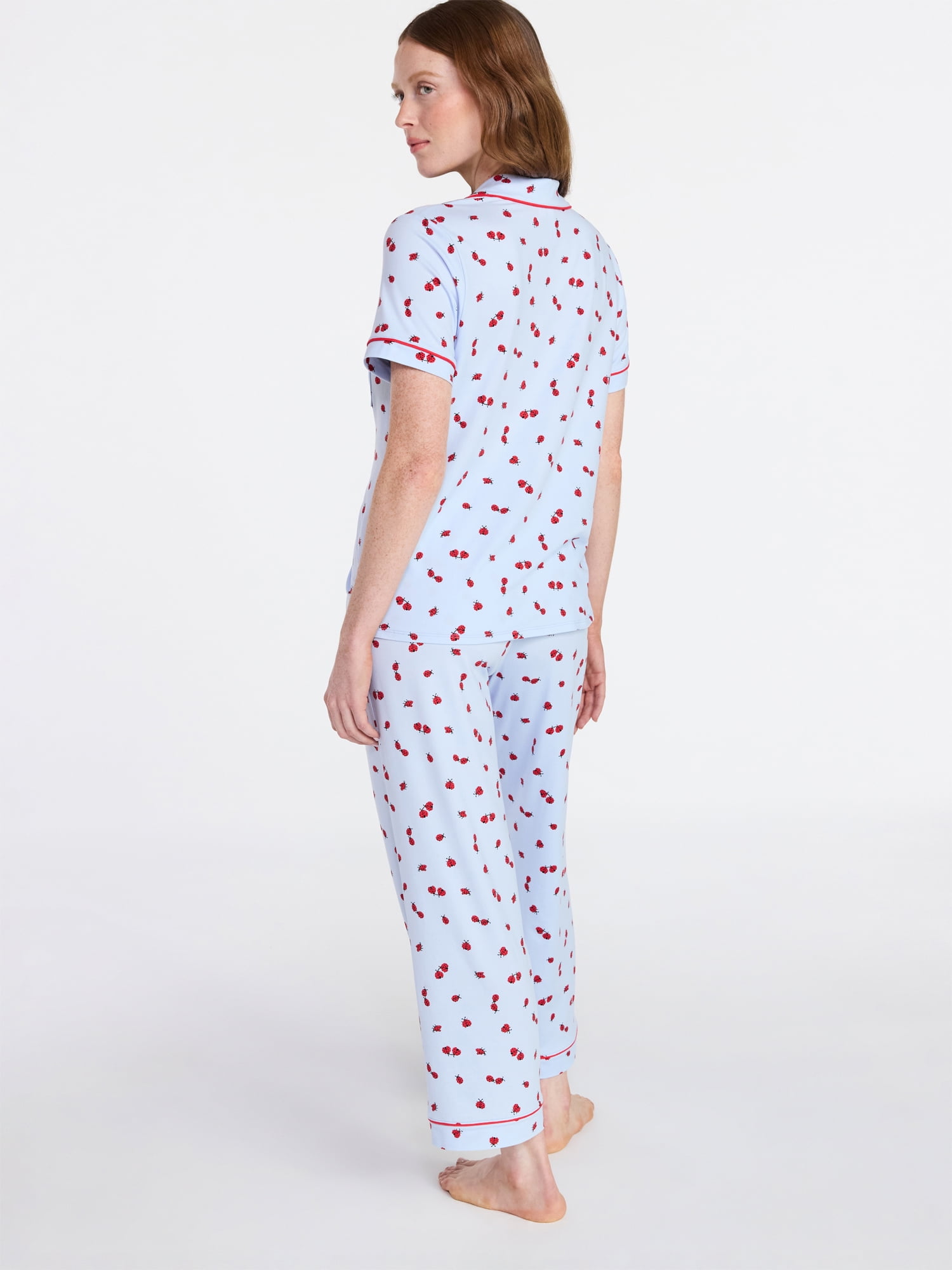 Joyspun Women's Dreamy Soft Collection Notch Collar Top and Capri Pants Pajama Set, 2-Piece, Sizes XS-3X