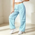 thumbnail image 5 of Women Quick Dry Casual Sweat Pants, Elastic Drawstring High Waist Wide Leg Trousers, Lightweight Breathable Joggers for Sports Street Daily Wear Blue S(S), 5 of 6