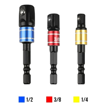 Square Socket Driver - Impact Driver Socket Adapter/Extension Set for 1/4 inch Hex Shank to Square Socket Turn Power Drill Into Nut Driver 3 Pieces