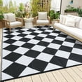 thumbnail image 3 of Geetinfly 10FT Area Rugs 320Gsm Pp Tube Plastic Woven Outdoor Carpet-Modern-Large Diamond Grid Black-White, 3 of 8