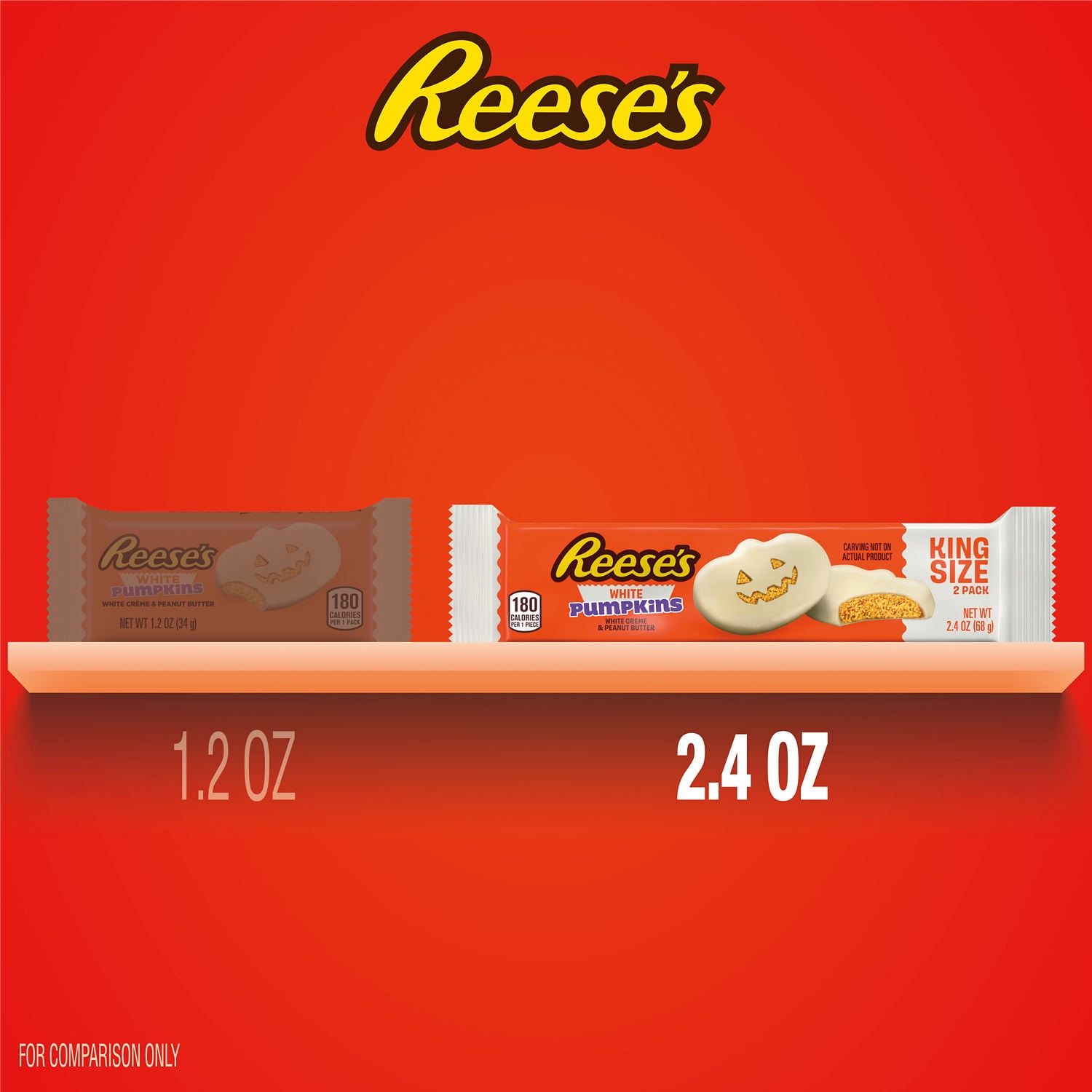 (4 pack) Reese's White Creme King Size Peanut Butter Pumpkins, Halloween Candy Pack, 2.4 oz
