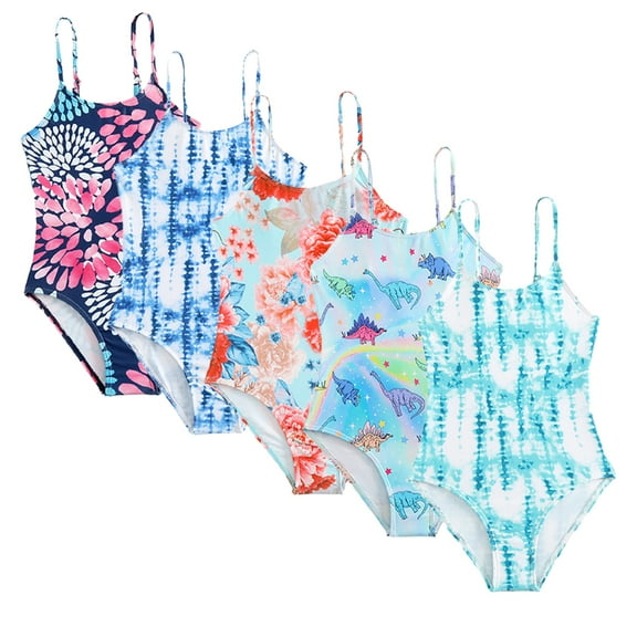 LYMAYTER 4-8 T Girls halter Swimsuits One Piece Cute Printed Bathing Suit for kids Toddler Summer Multi-color Bikini Swimwear