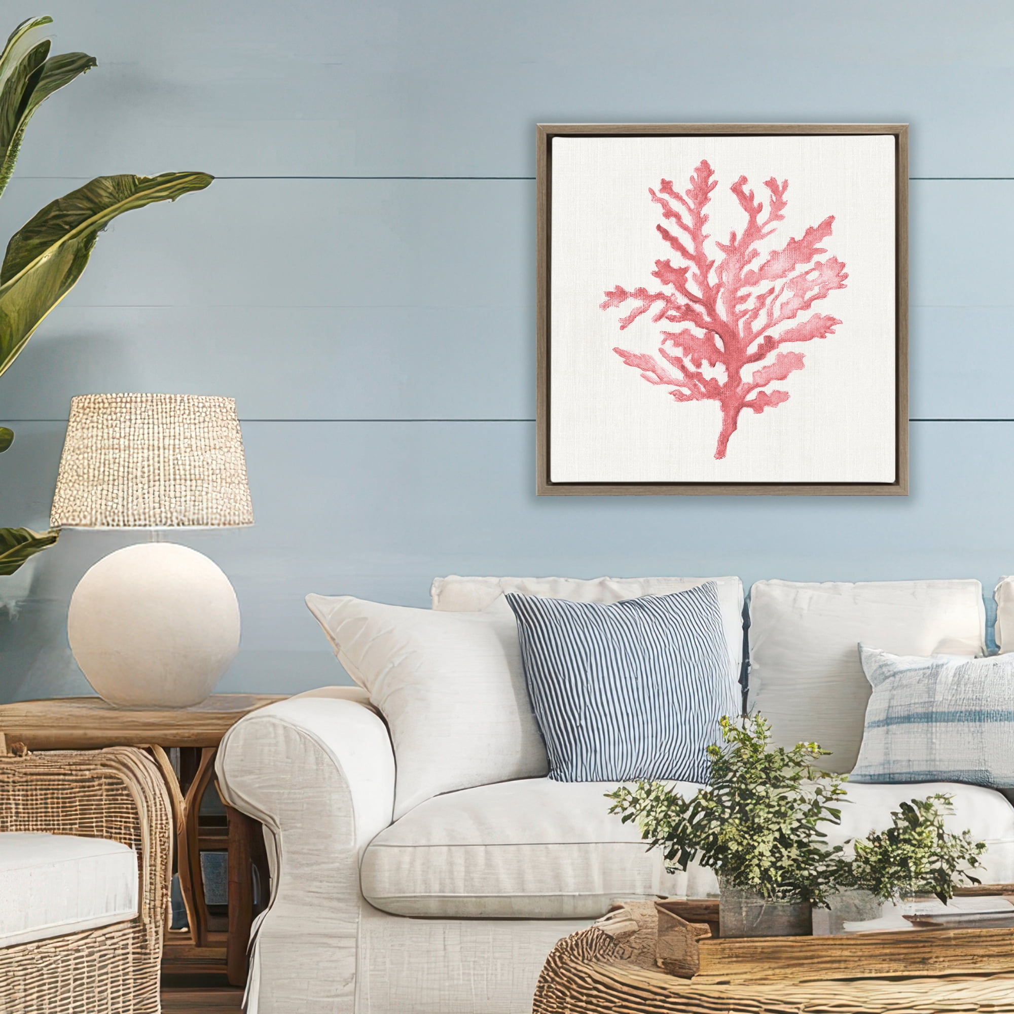 Stupell Industries Rosy Pink Coral Branch Brown Framed Floater Canvas Wall Art, design by Janet Tava