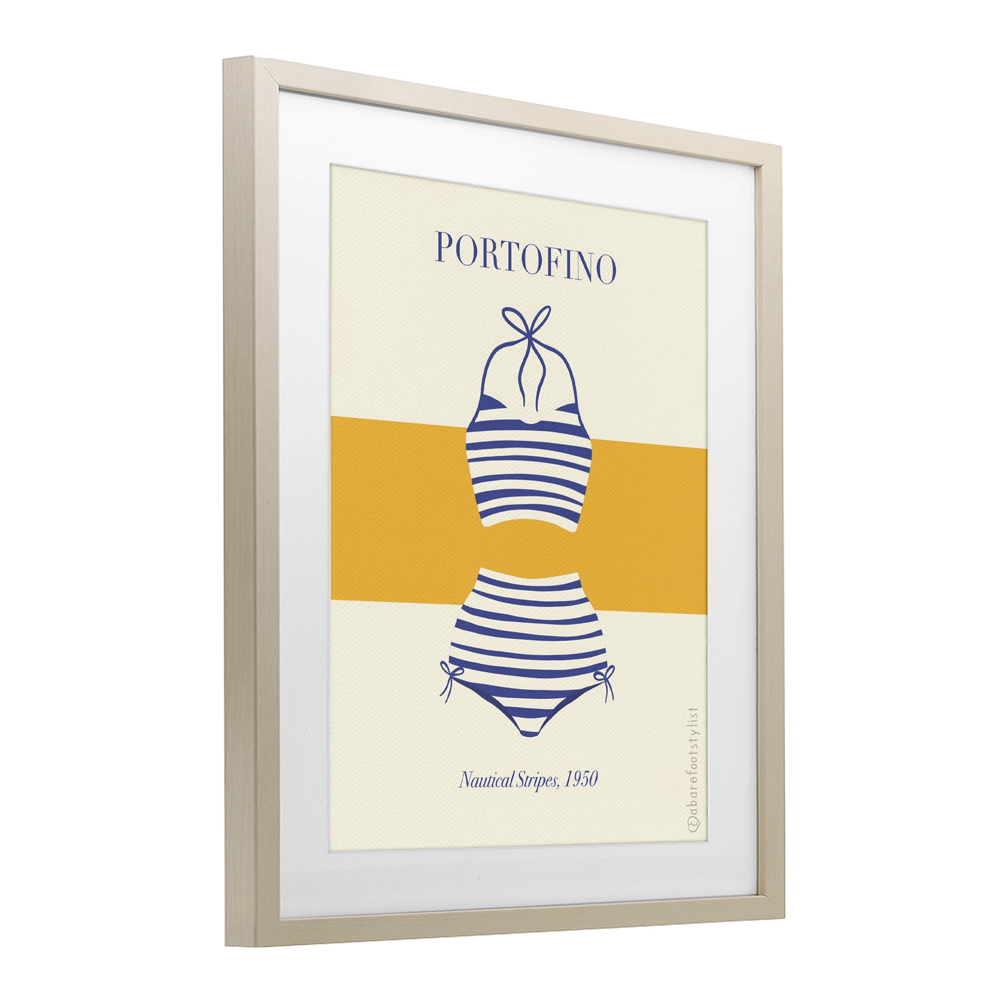 Stupell Industries Portofino Striped Bikini Birch Framed Print Under Glass, design by A Barefoot Stylist