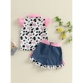 thumbnail image 6 of Hirigin Toddler Baby Girl Cowgirl Outfit Cow Print Western Outfits Ruffle Sleeve Shirt Button Down Tops Belted Denim Shorts Summer Clothes, 6 of 8
