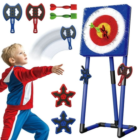 Beefunni Throwing Target Game Set, Dart & Axe Throwing Game Toy Set with Bristle Dartboard, Indoor & Outdoor Game, Birthday Gift for Kids Boys Girls Age 6 7 8 9 10  Years Old