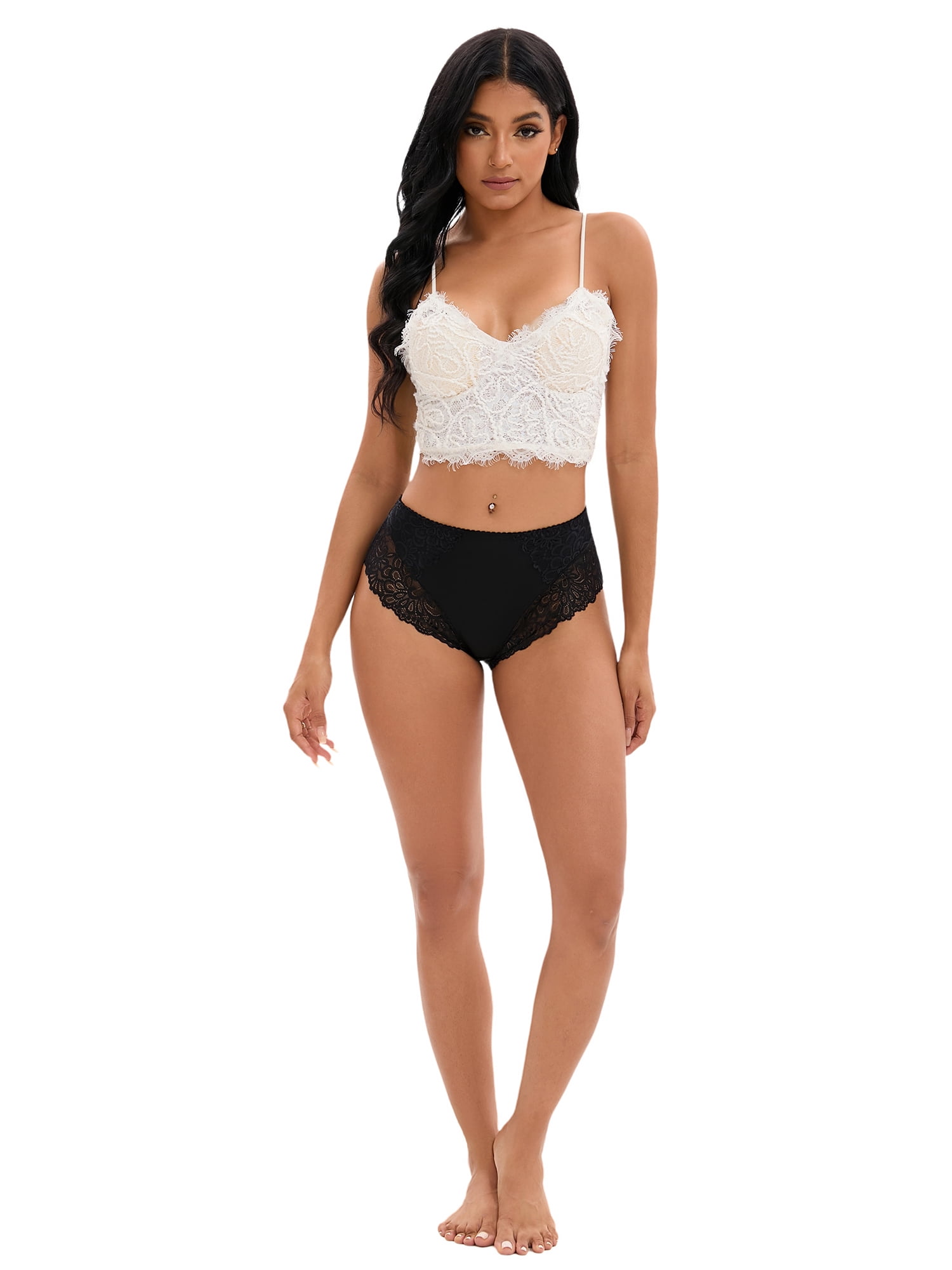 DARING DIVA Women's Lace Underwear Mid Rise Panties Full Coverage Briefs XXL Black
