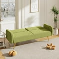 thumbnail image 2 of Convertible Folding Futon Sofa Bed Sleeper Couch for Living Room,70 inch Linen Upholstered Recliner Loveseat Daybed with Adjustable Backrest,2 Throw Pillows for Compact Space,Dorm,Green, 2 of 7